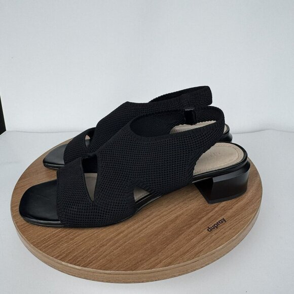 Liverpool Pacific Black Woven Fabric Sandals With Leather Sock Square Toe Size 8 - Picture 3 of 9